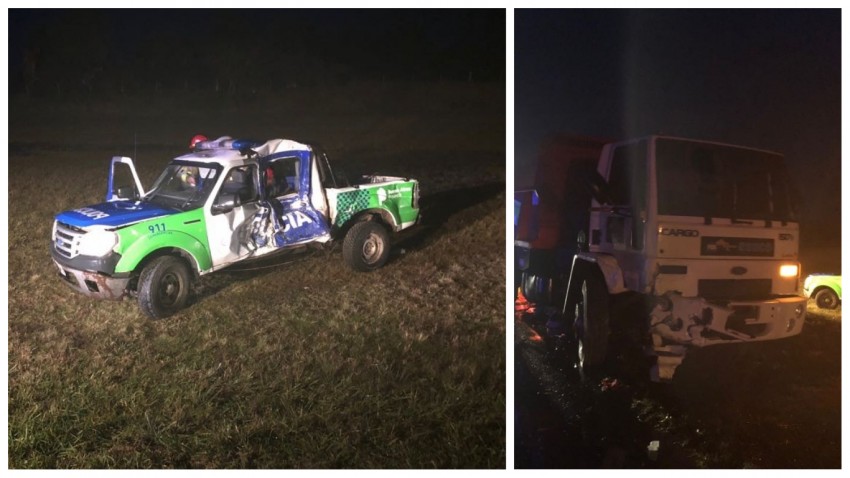 Choque entre camin y patrullero deja heridos en la ruta 56