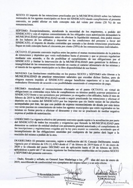 El municipio y el Sindicato fijaron lmites de retencin en los sueldo