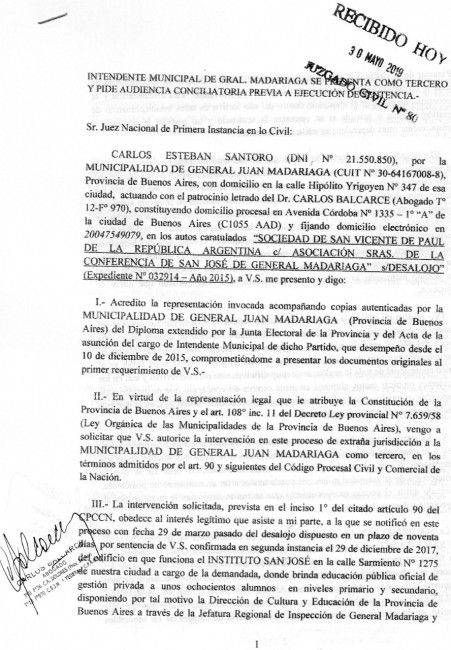 Santoro le solicit a la justicia una audiencia de conciliacin por el
