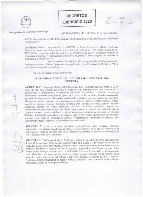 Extienden y aclaran por decreto las medidas de prevencin