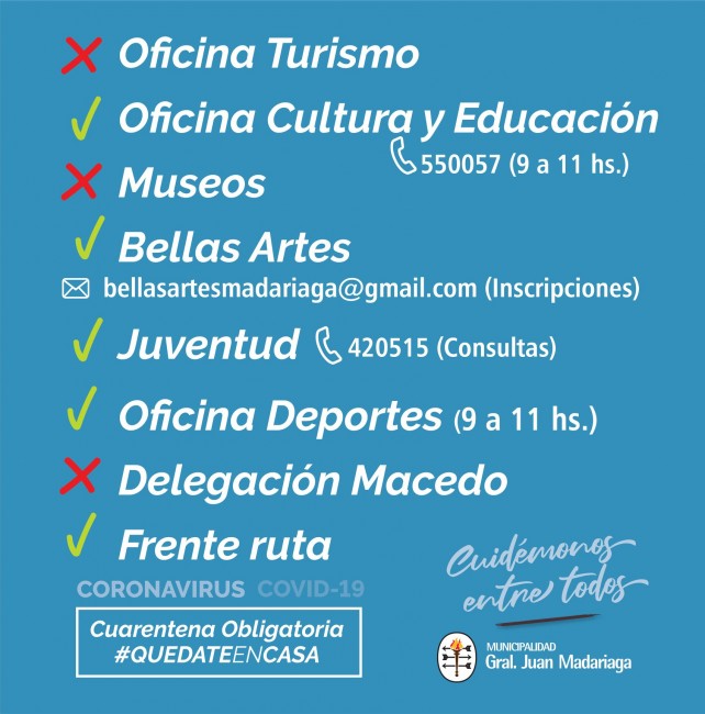 ¿Cómo funciona cada área del municipio durante la cuarentena?