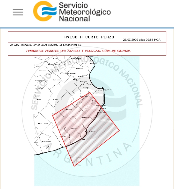 Alerta a corto plazo por tormentas fuertes con rfagas