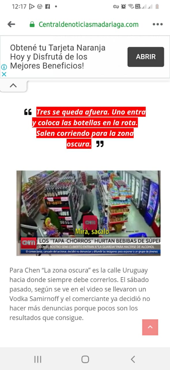 Hurtaron una botella de un supermercado.