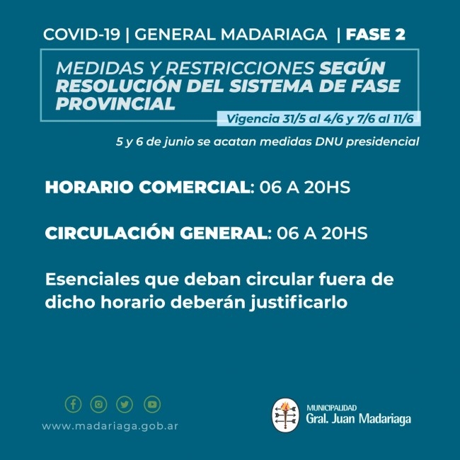 Hoy en Madariaga vuelven a regir las medidas de la Fase 2