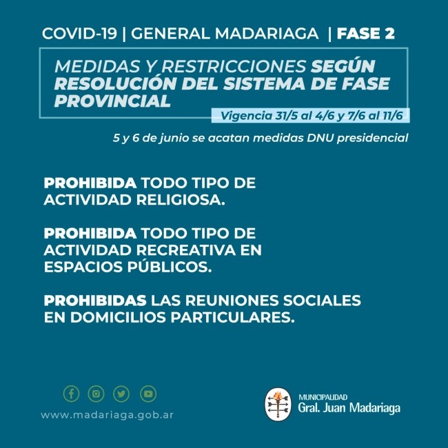 Hoy en Madariaga vuelven a regir las medidas de la Fase 2