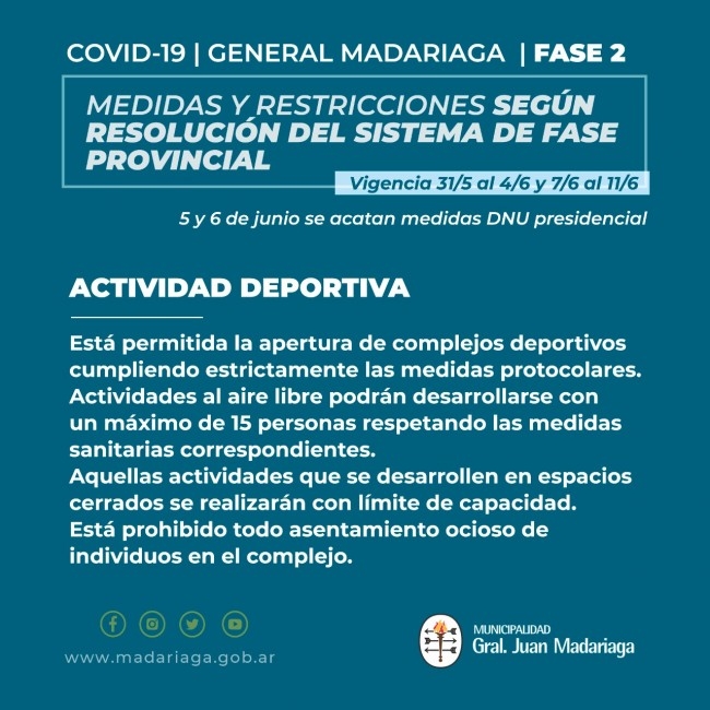 Hoy en Madariaga vuelven a regir las medidas de la Fase 2