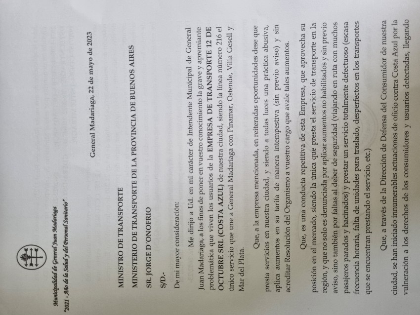Santoro se comunic directamente con el ministerio de transporte por e