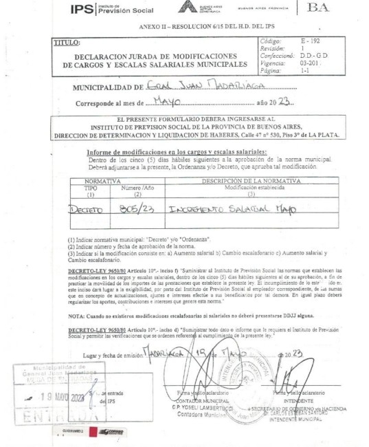 El viernes pasado el municipio notific al IPS del ltimo aumento brin