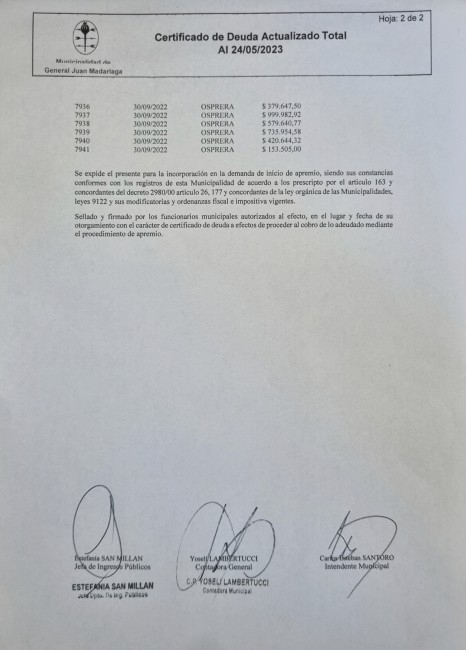 El municipio inici� juicio contra OSPRERA por su deuda con el Hospital