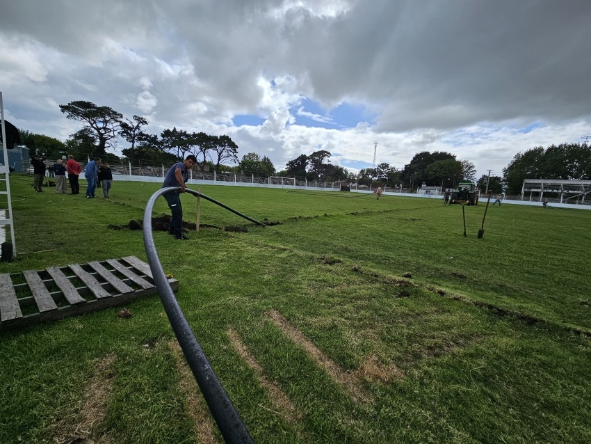 Comenzaron los trabajos  para instalar el riego automatizado del estad