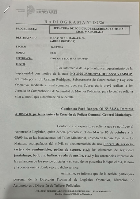 La Provincia se llev� un m�vil policial m�s de Madariaga