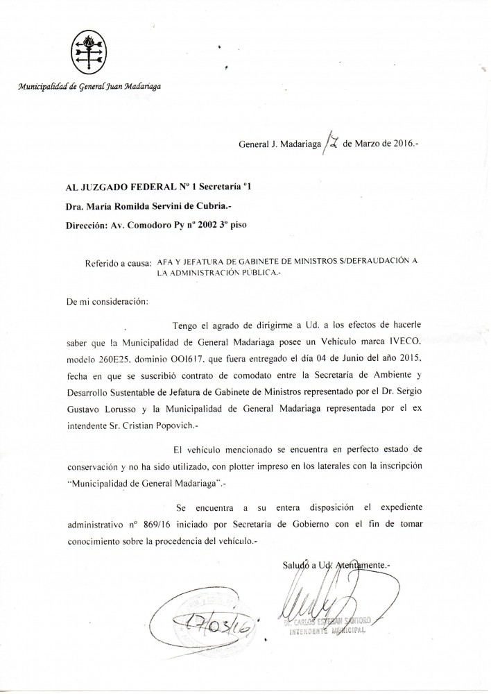 Qued a disposicin de la justicia el camin que entreg Anbal Fernn