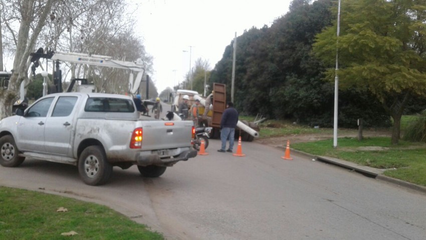Siniestro vial provoc la cada de un poste de luz