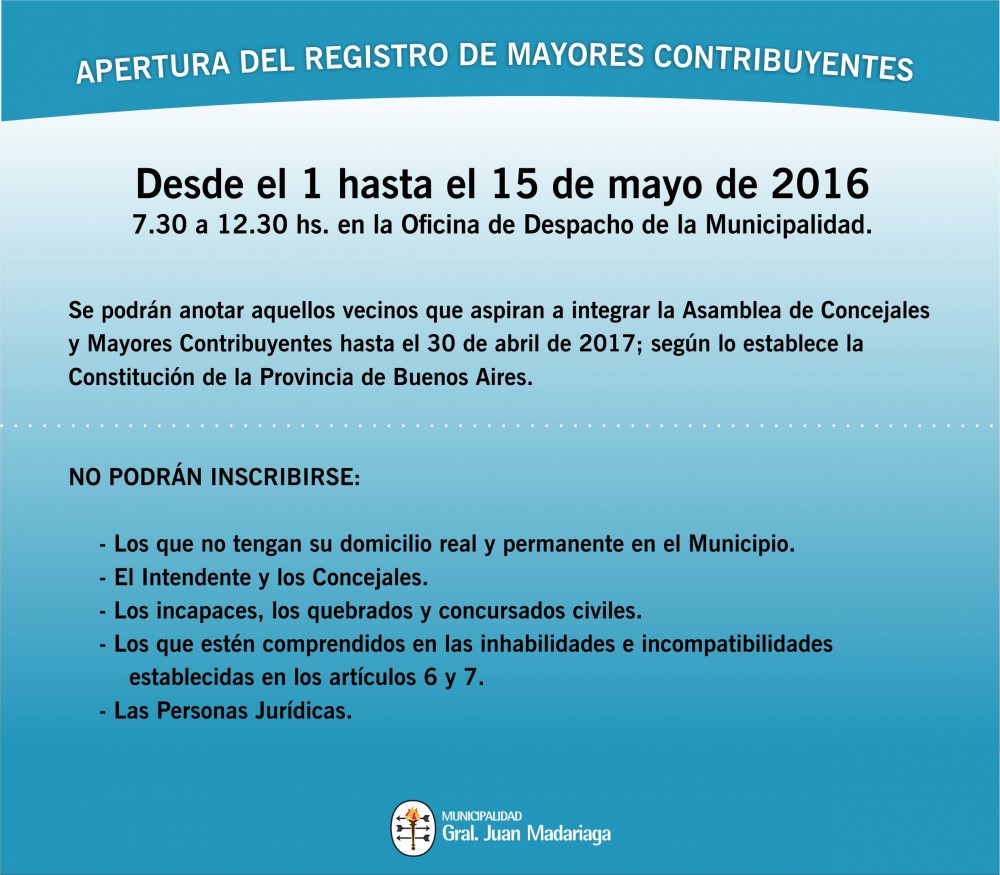 Aviso de registro de mayores contribuyentes