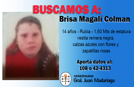 Buscan a Brisa Magal Colman