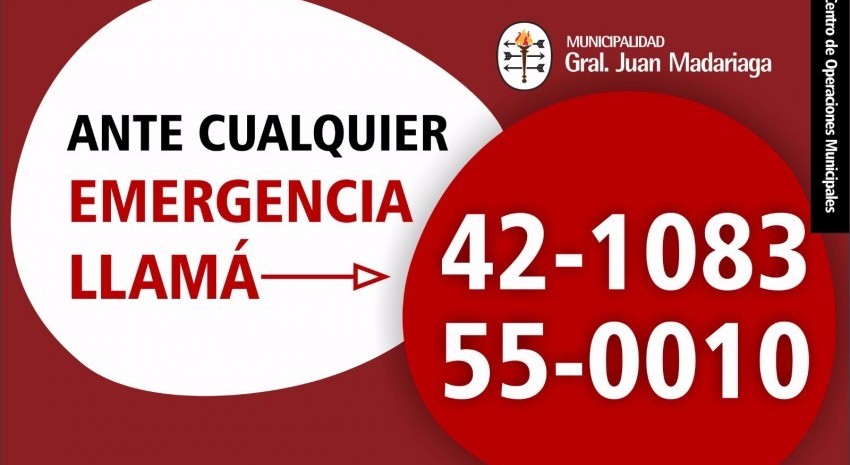 Alerta Meteorolgico numeros de emergencia Madariaga