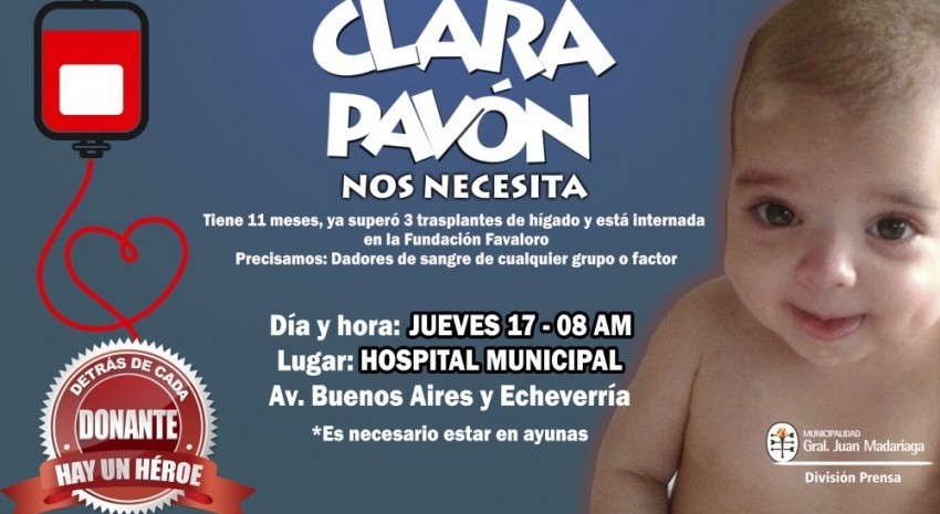 Maana jueves es el da para donar sangre a Clarita Pavn